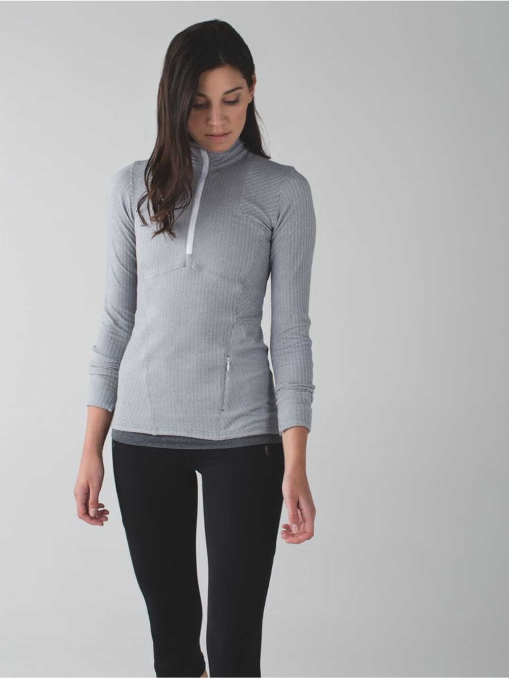Lululemon Grey White Herringbone 1/4 Zip Pullover 8